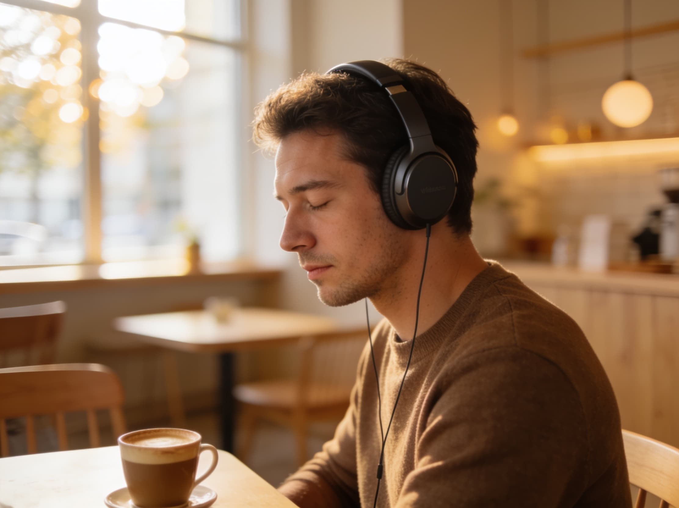 Person with headphones doing focused listening practice