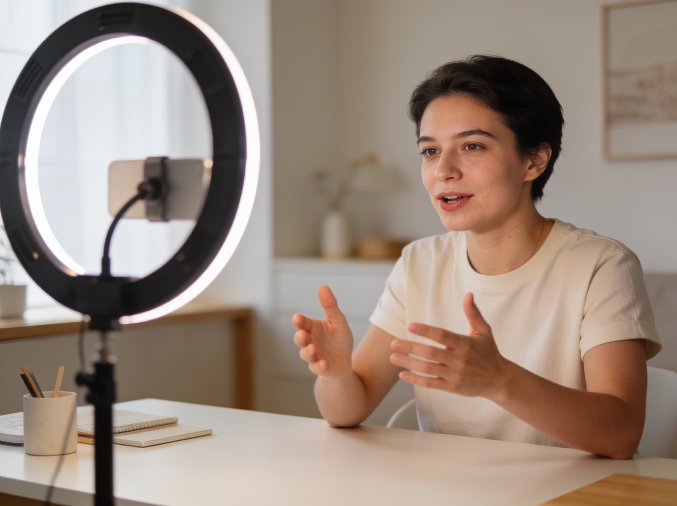Person practicing speaking a language